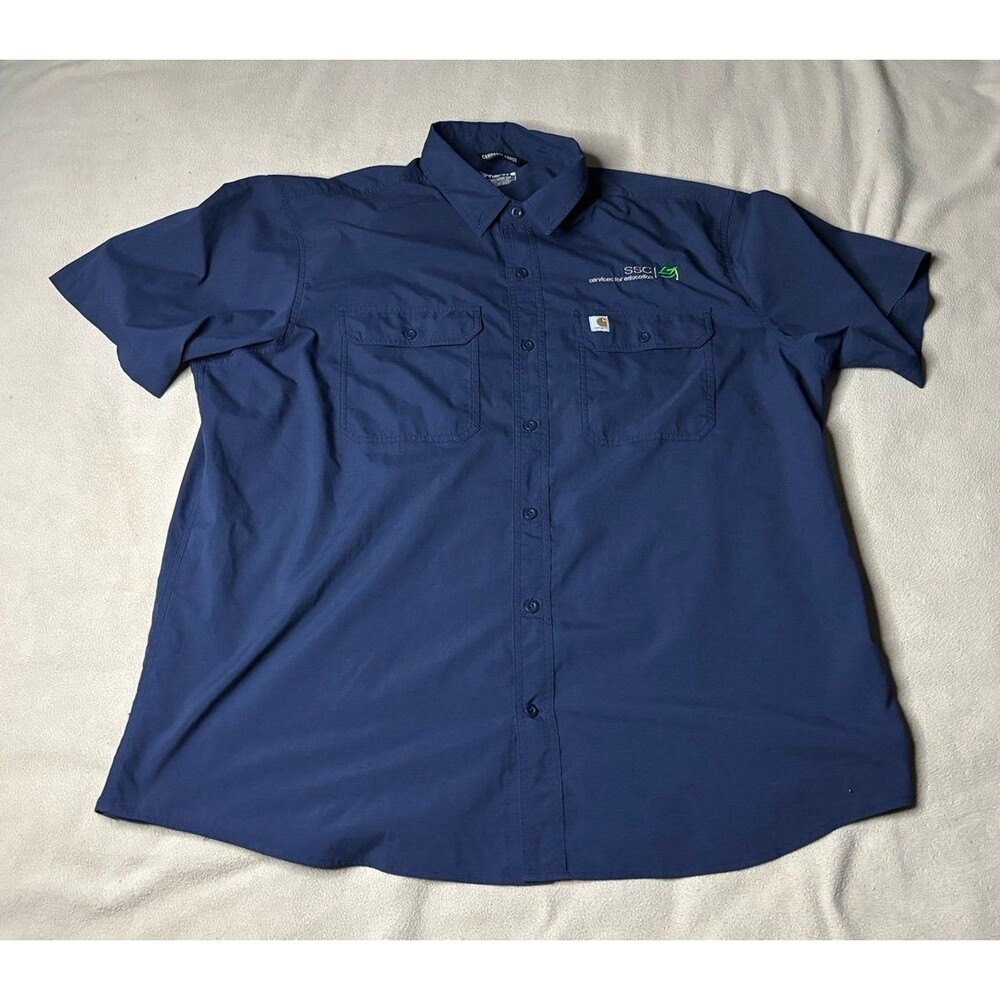 Carhartt Force Shirt Mens 2XL Navy Short Sleeve Button Down Relaxed Fit